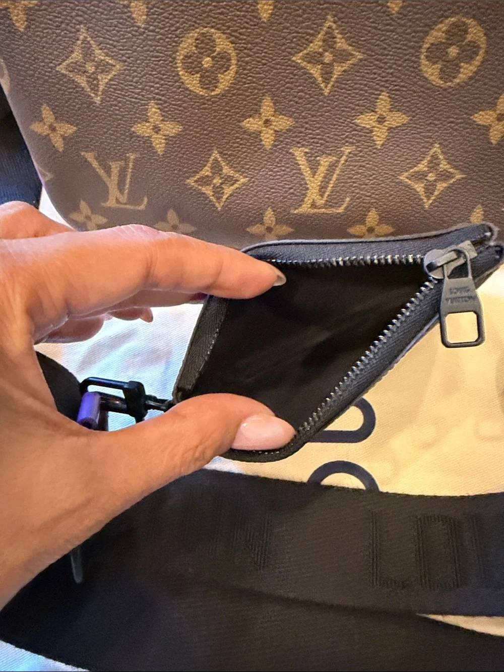 Louis Vuitton Monogram Messenger Bag with Brown Canvas and Purple Trim